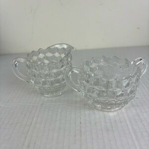 Vintage Fostoria-“American” Cube pattern sugar and creamer